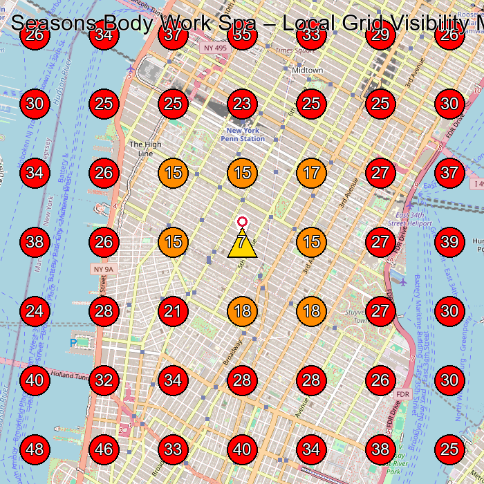 Seasons Body Work Spa GeoGrid visibility map for Massage Spa in New York